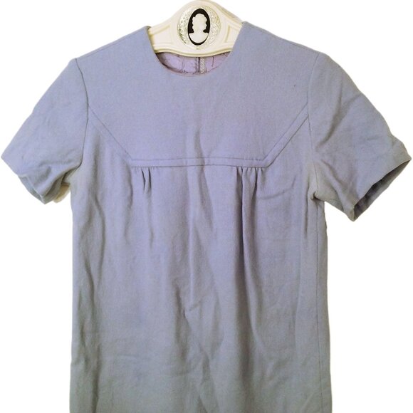 Vintage 60s Handmade Shift Dress Lady(8) Wool Zipper-Back Bodice-Yoke SSL Purple - Picture 2 of 11